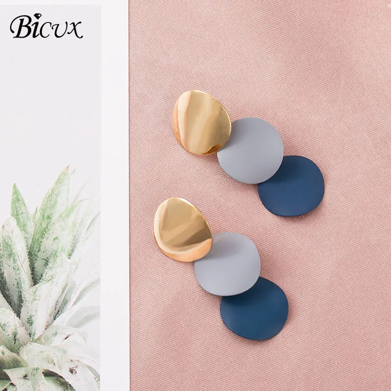 Gray 7 BICUX, винтажные акриловые серьги-капли для женщин,, модные ювелирные изделия, корейские Металлические геометрические золотые Висячие висячие серьги - Окраска металла: Gray 7