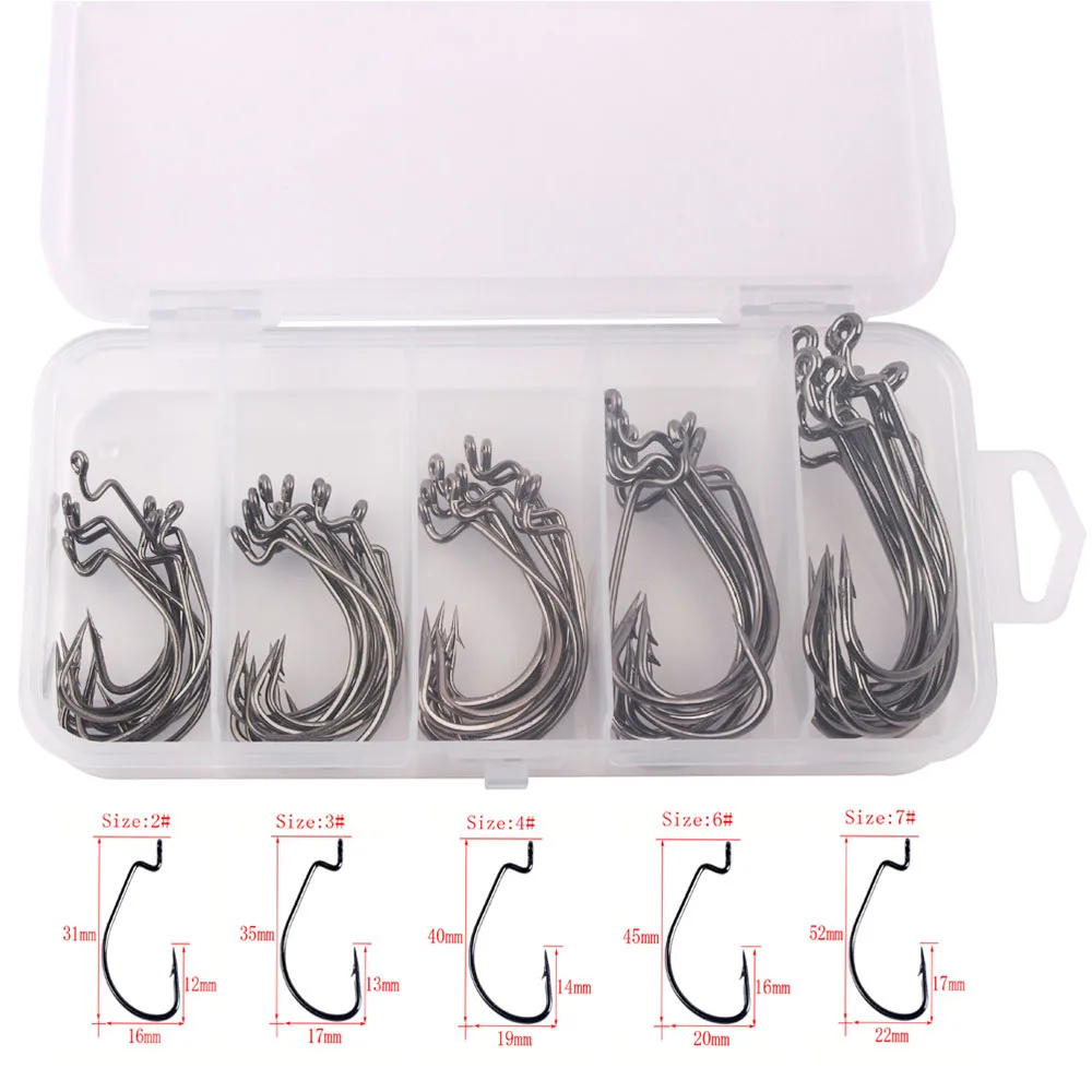 

50pcs High Carbon Steel Crank Hooks Set Soft Bait Fish Hook Fishhook with Storage Box Fishing Tackle