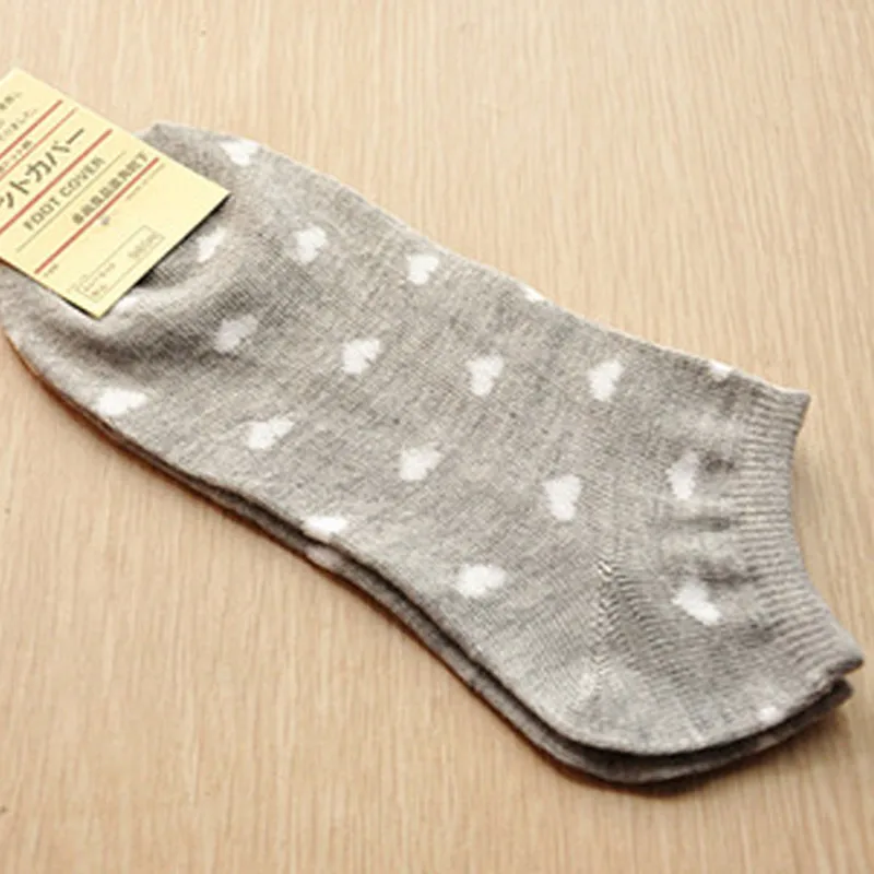 Милые Женские Повседневные Дышащие Короткие хлопковые носки с сердечками