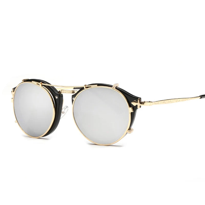 Очки солнцезащитные круглые унисекс в стиле стимпанк|oculos brand|oculos designerflip sun glasses |