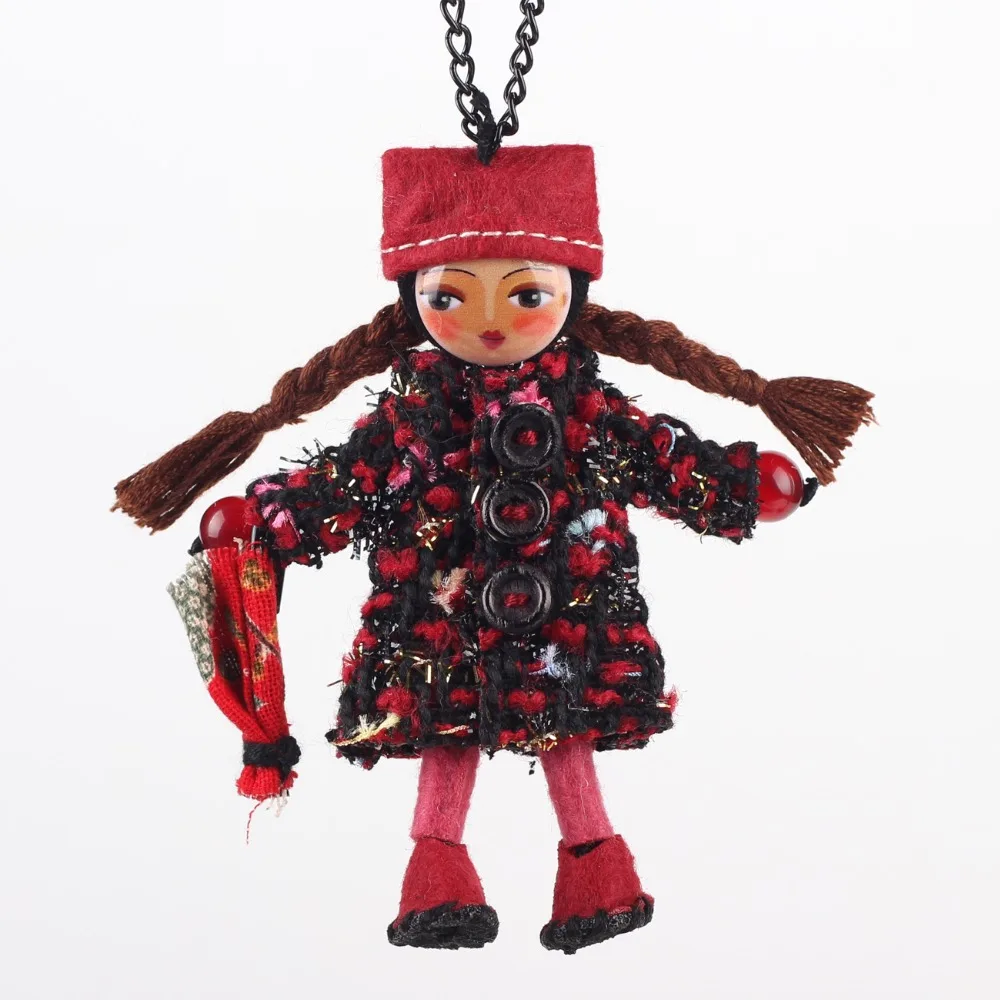 Bonsny Handmade Doll Necklace French Girl Statement Fabric Long Chain Pendants 2016 New Cute Choker Girls Women Accessories | Украшения и