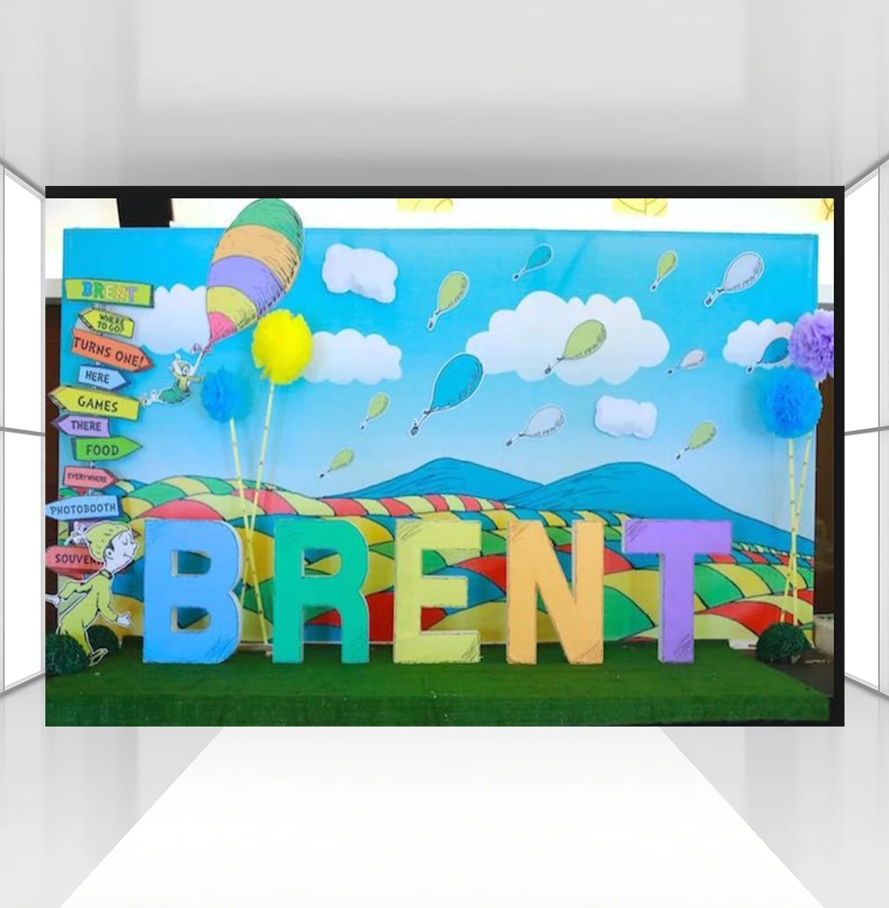 

Photography Filming Booth Backdrop Hot Air Balloons Flying On The Blue Sky Baby Birthday Party Decoration Photocall Booth Prop