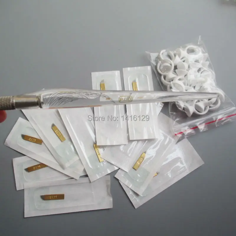 

Free Shipping Microblading Pen Kits Professional Manual Tattoo Pen with 10pcs PCD 14pin Tattoo Needles and 20pcs Ink Cups