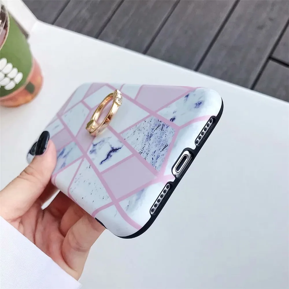 Роскошный Мраморный держатель кольца для пальцев чехол iPhone x s xs max xr 6 6s 7 8 Plus