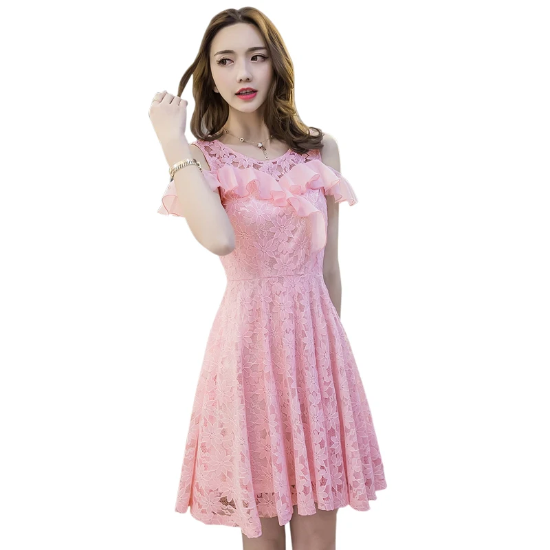 Летнее женское элегантное кружевное платье размера плюс гофрированное бальное с