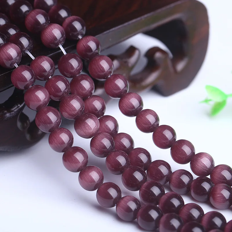 

4/6/8/10/12MM Smooth purple Cats Eye Beads Natural Stone Spacer Loose beads 15.5"/Strand Mexican Opal DIY making for bracelet