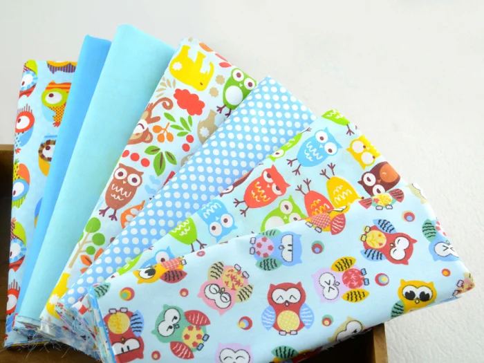 Teramil Дизайн &quotмилый Голубой Совы&quot хлопок Ткань Fat кварталы дети Постельное