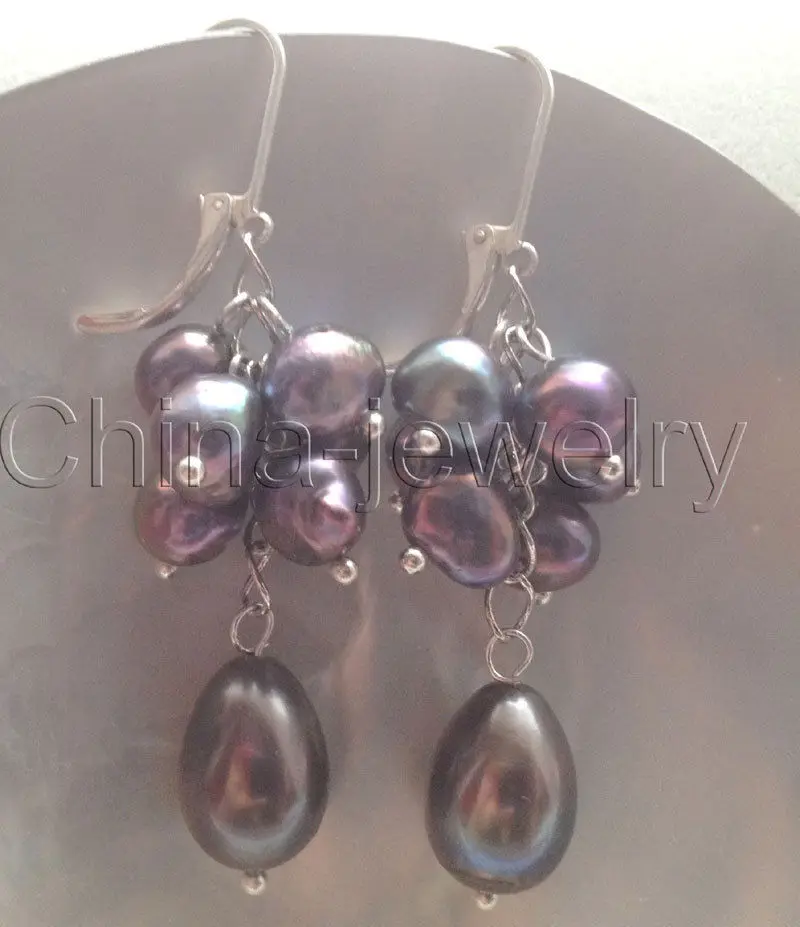 Бесплатная доставка @ Красивые серьги из натурального черного пресноводного