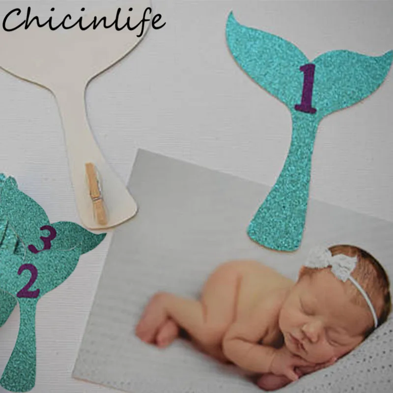 Chicinlife 12 шт Русалка 1 месяцев фото плакат с зажимом день рождения ребенка душ Декор