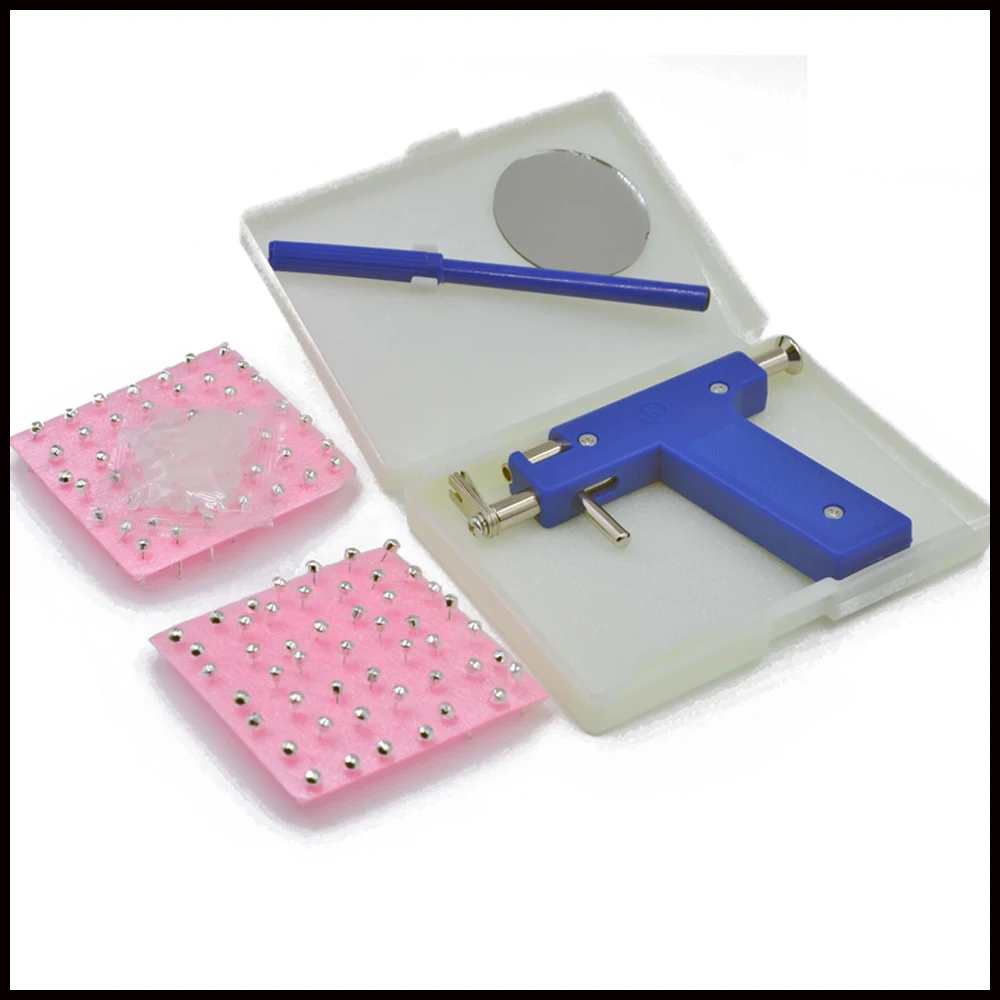 Professional No Pain Steel Safe Blue Pro Steel Ear Nose Body Piercing Gun Tool Kit 98 PCS Instrument Studs Set Jewelry Tool