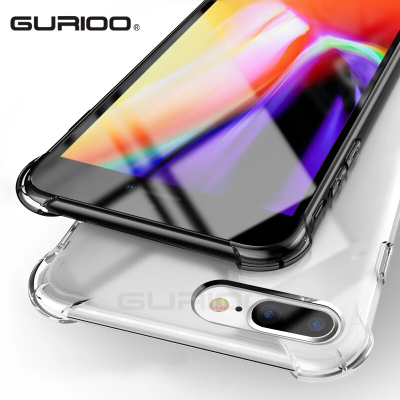 GURIOO For iPhone 8 7 6 6s Plus Crystal Clear Shock Absorption Flexible Silicone TPU Case Anti-Scratch Slim Protective Cover |