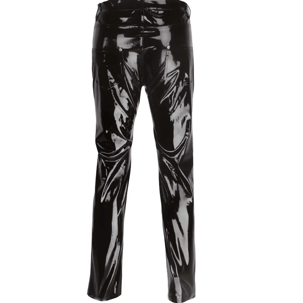 

High Waist Faux Leather Vinyl Shiny Zipper Open leather Long trousers for Men Clubwear Costume Tight Pants Leggings Trouser