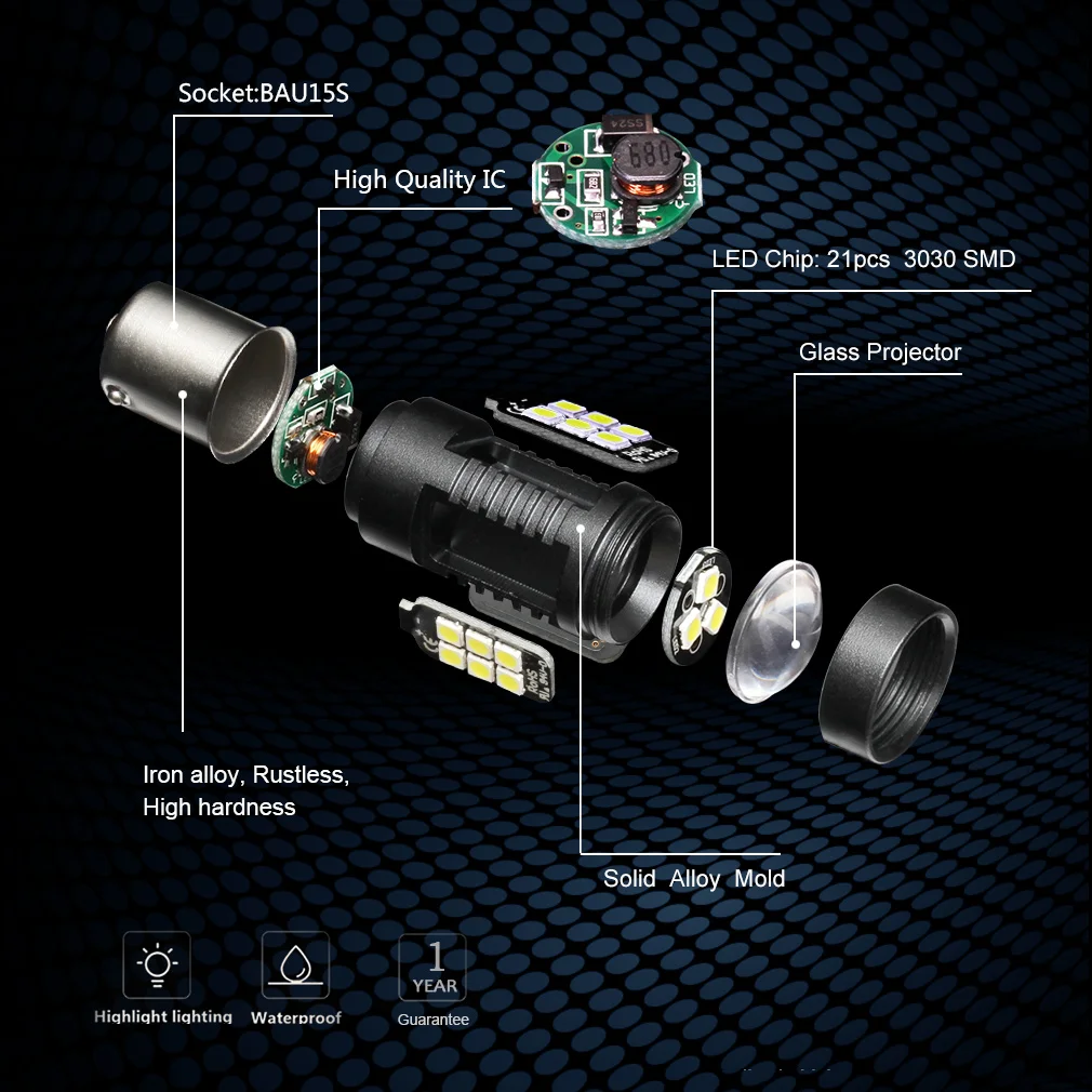 2 шт. Автомобильные светодиодные лампы 1156 BAU15S 6000 лм 3030 к 21SMD 12 В D030 | Автомобили и