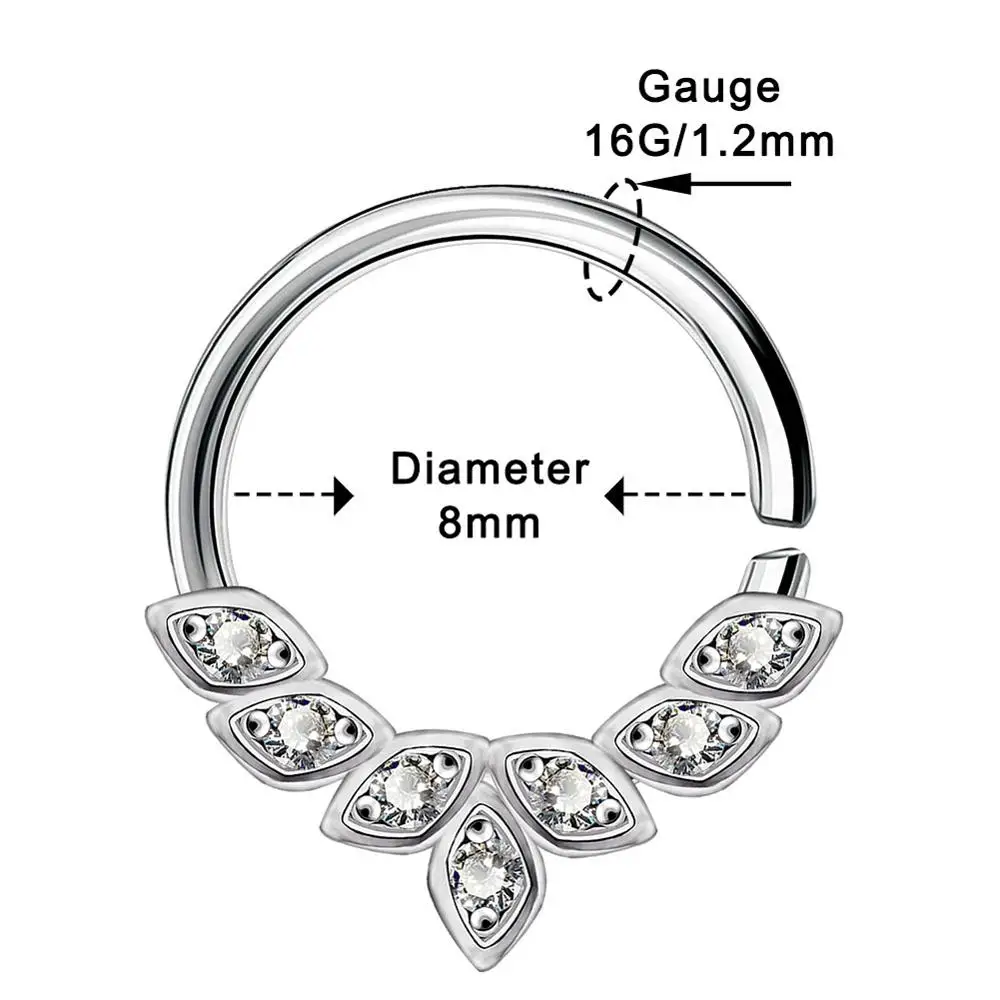 8mm Diameter Тело панк 1 шт. Daith пирсинг перегородка кольцо в нос нержавеющая сталь шарнирный сегмент кликер обруч нос пирсинг спираль серьги хряща - Окраска металла: 8mm Diameter