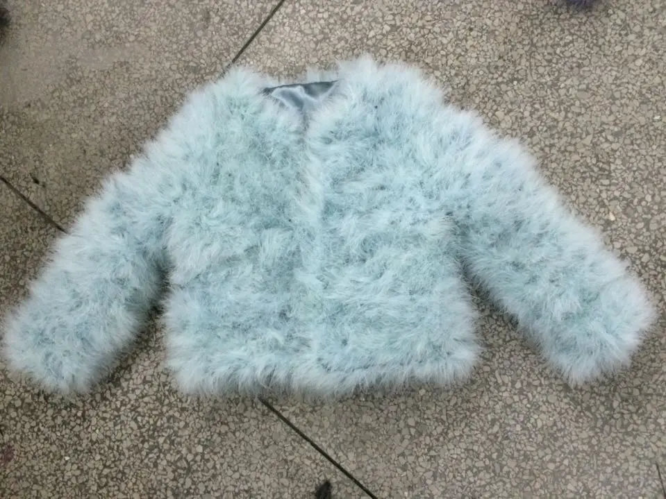 light blue Rebicoo сексуальный страусиный пух Турция Настоящее меховое Женское пальто из натурального пера короткие большие размеры 7XL зимняя Праздничная куртка с длинными рукавами - Цвет: light blue