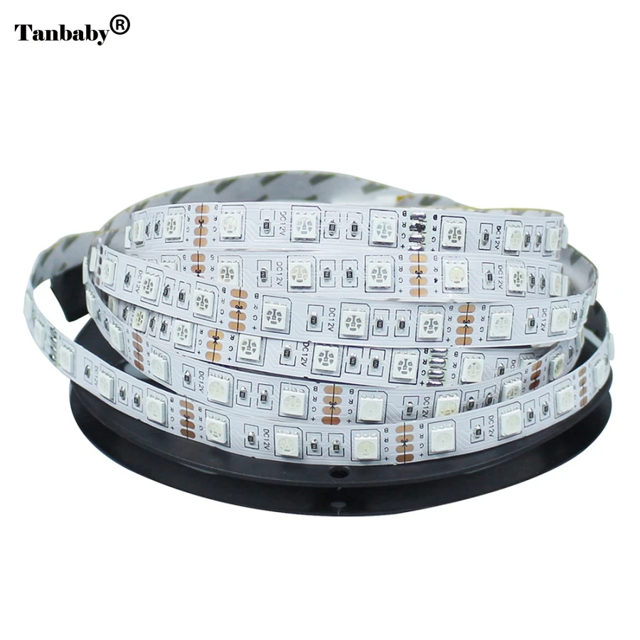 Светодиодные ленты SMD 5050 Non-Водонепроницаемый DC12V 60 Светодиодный s/m 5 м/лот гибкий светодиодный светильник RGB Светодиодные ленты светодиодный лента для домашнего украшения лампы