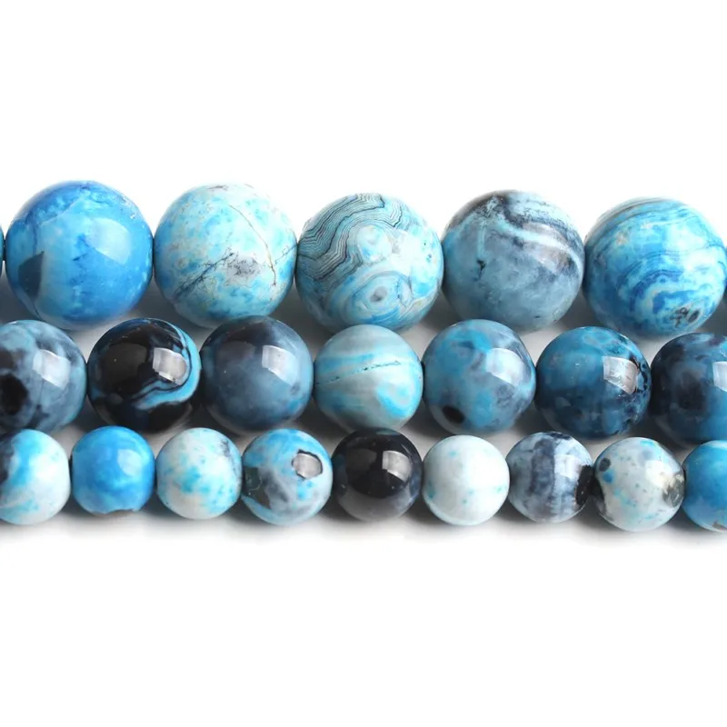 6 8 10 mm Natural Stone Sky Blue Fire Agate Round Loose Beads For Jewelry Making DIY Charm Onyx Bracelets Necklace 15 inch | Украшения и