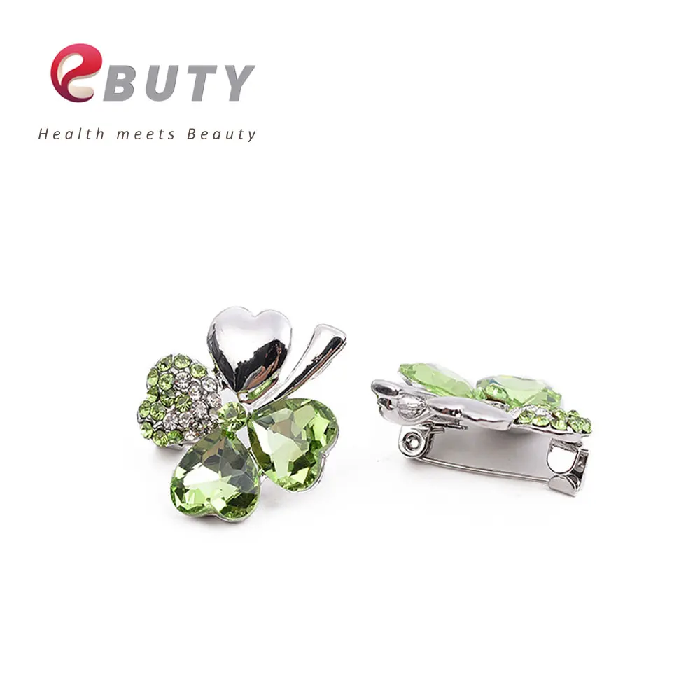 Ebuty Винтаж Оливковое Брошь Зеленый Клевер Стразы Хрустальный цветок Jewlery Шпильки