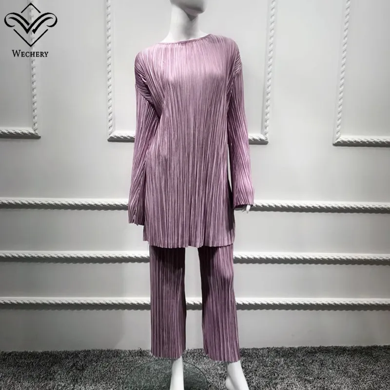 Wechery полосатый abaya набор для женщин jilbaw турецкая исламская одежда Черный Фиолетовый Зеленый Серый Плюс Размер Топы Брюки