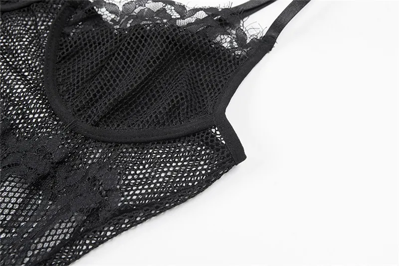 Mesh Lace Lady Club Bodysuit Femme Body Bodycon Black White Women Sexy Rompers Skinny Spaghetti Strap Bodysuits Tops M0106