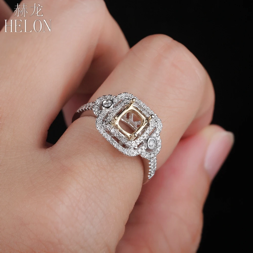 HELON Solid 14 K(585) белое/желтое золото 4.5x5-6,5x7mm Подушка полу крепление проложить 0.3ct настоящие натуральные бриллианты ювелирные изделия кольцо
