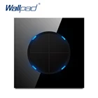 Wallpad L6, черное закаленное стекло, настенный выключатель света в 1 направлении, Кнопка возврата в случайном порядке с синим светодиодный ным индикатором