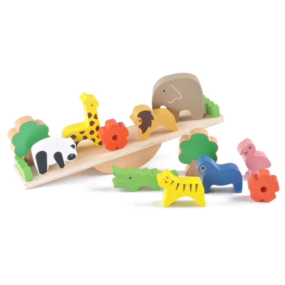 Деревянный Животные кубики для игр Балансировки Игры Playset игрушка montessori для малышей, комплект одежды для малышей