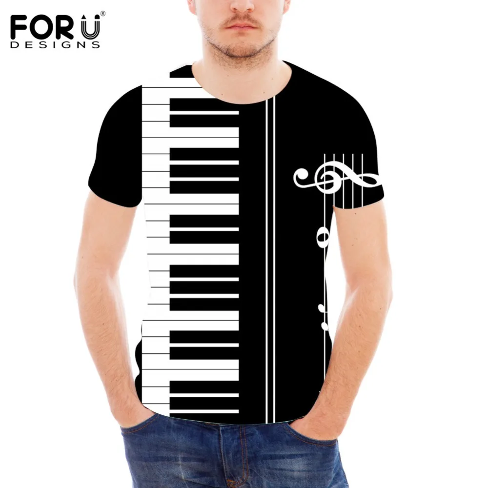 FORUDESIGNS/модные пианино музыка ноты принты мужские футболки повседневные