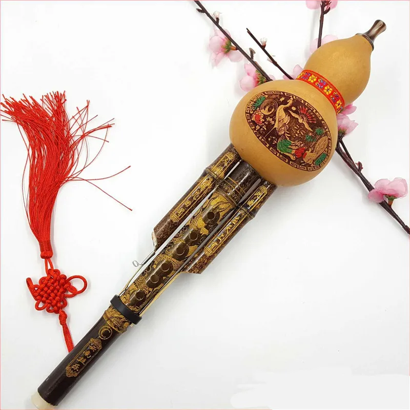 Chinese Handmade Hulusi Black Bamboo Gourd Cucurbit Flute Ethnic Musical Instrument Key of C with Case for Beginner Music Lovers | Спорт и