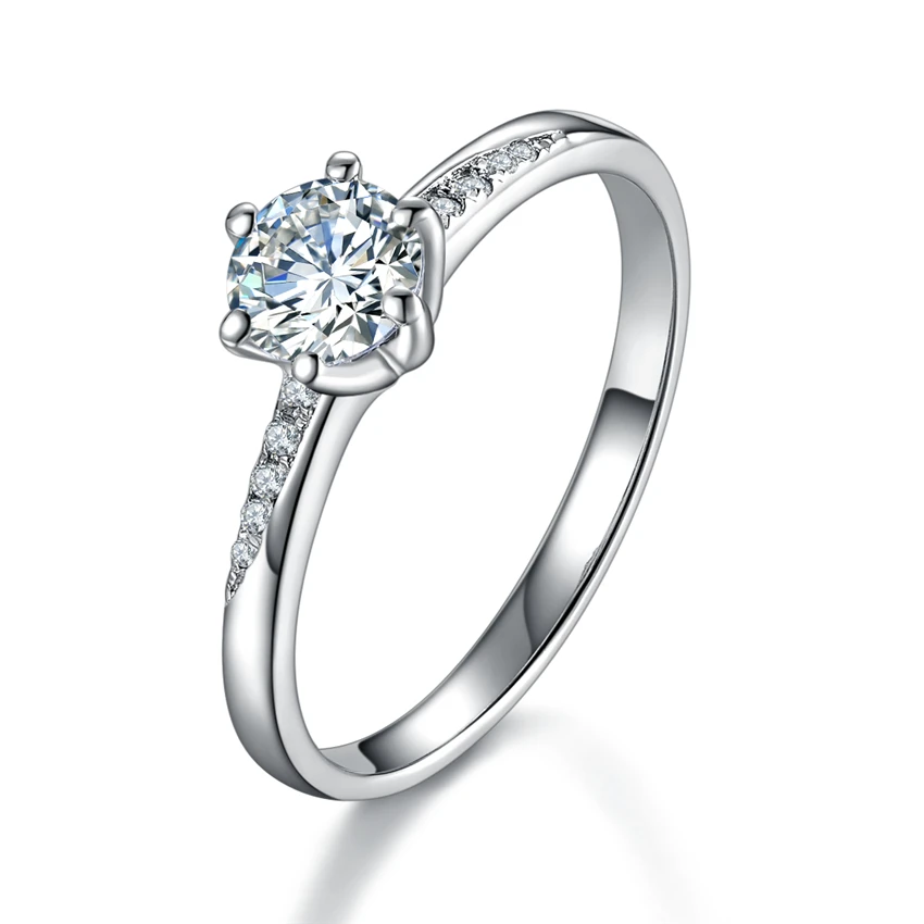 0.6CTW 5 мм G H Moissanite Promise Ring тест положительная Гарантия 925 пробы Серебряное женское