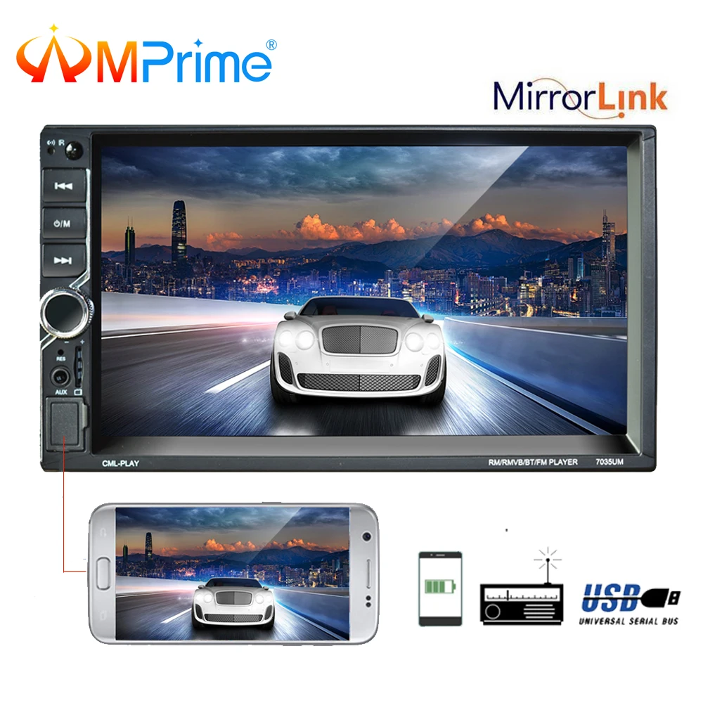 Автомагнитола AMPrime 2Din 7 &quotTouch Mirrorlink Авто Аудио Стерео Авторадио Bluetooth FM/AUX/USB/SD/DVR