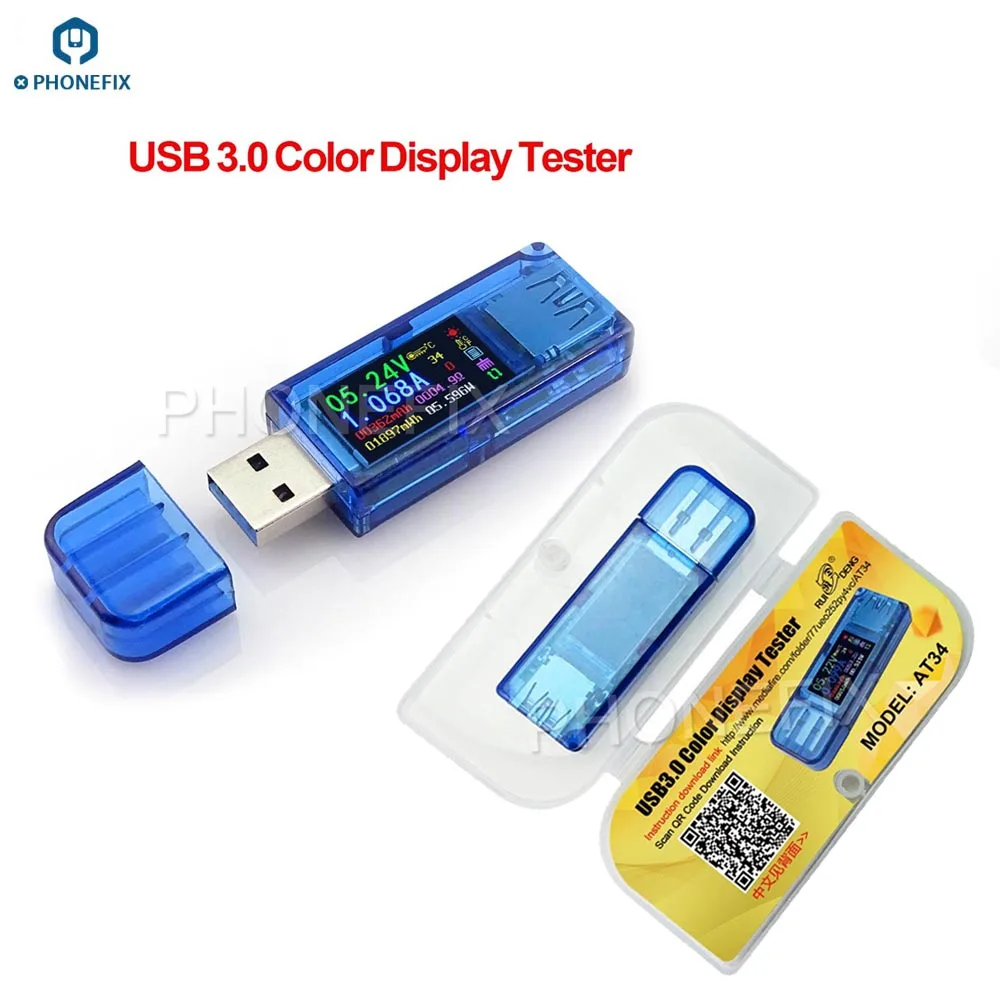 PHONEFIX AT34 USB 3 0 цветной ЖК тестер для Мобильный телефон быстрое зарядное устройство