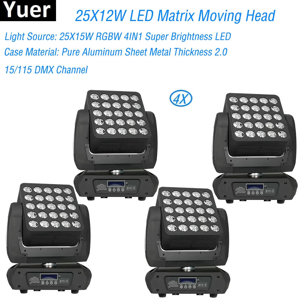

4 шт./лот Flightcase Pack 25X12W RGBW 4в1 матричный светодиодный сценический светильник с подвижной головкой для DJ диско-вечеринки бар Свадебная вспышка ...