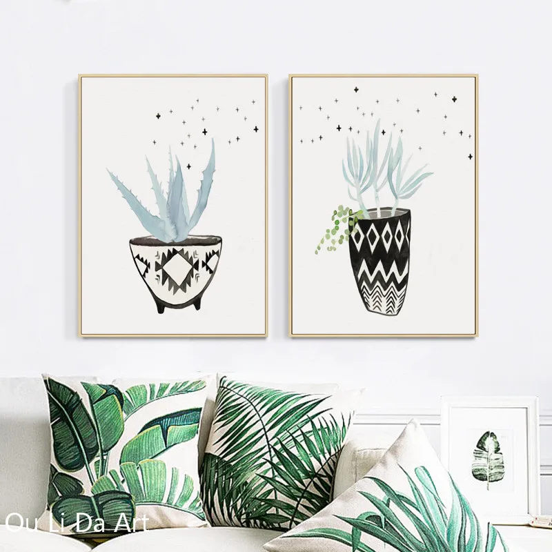 Без рамки пасторальный прозрачный Весенний Лист алоэ вера ваза холст печать