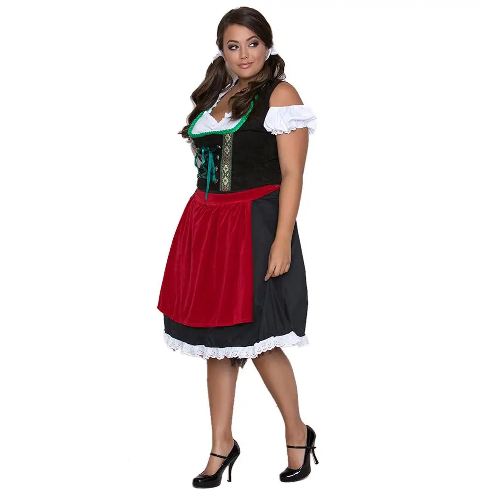 MISSKY Women Hallowmas Oktoberfest Large Size Traditional Dirndl Dress Retro Costume | Тематическая одежда и униформа