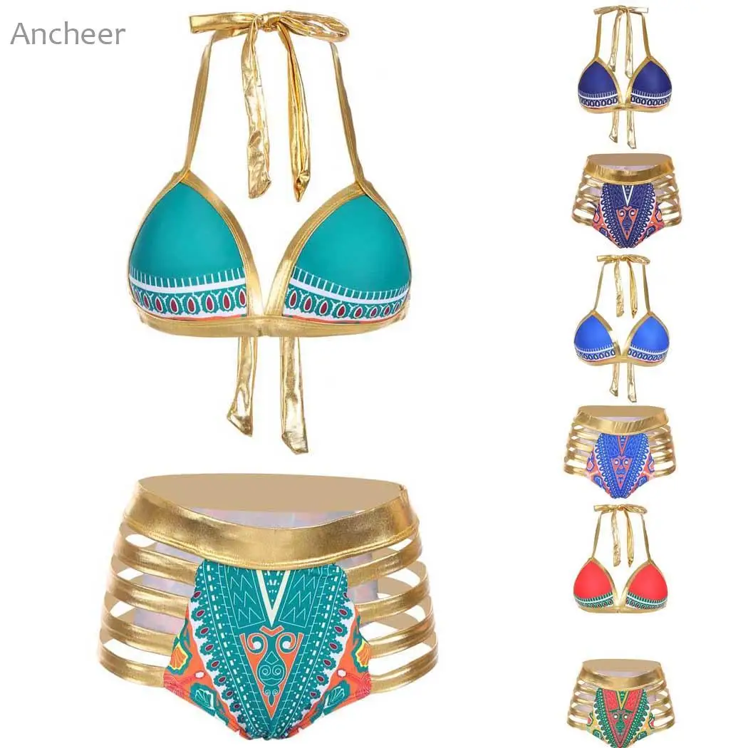 Винтажный стиль купальники большого размера s женский Холтер с высокой талией