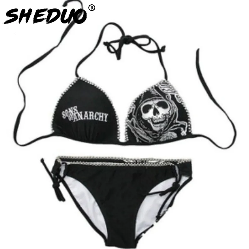 

Skirt Bikinis Set Plus Size 2020 Sexy Women Ghost Hand Bodysuit Halter Bathing Suit Skeletons Print Design Swimsuit Biquini