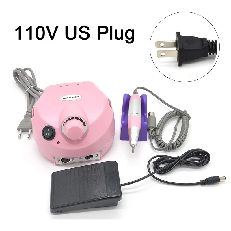 Pink US 110V SET2 110/220V 35000 об/мин Pro Электрический Фрезер для ногтей, фрезер инструмент бит, маникюр, машинка для маникюра, Kit Pro салон дома ногтей комплект инструментов для маникюра красный Фрезер для ногтей, сверлильный - Цвет: Pink US 110V SET2