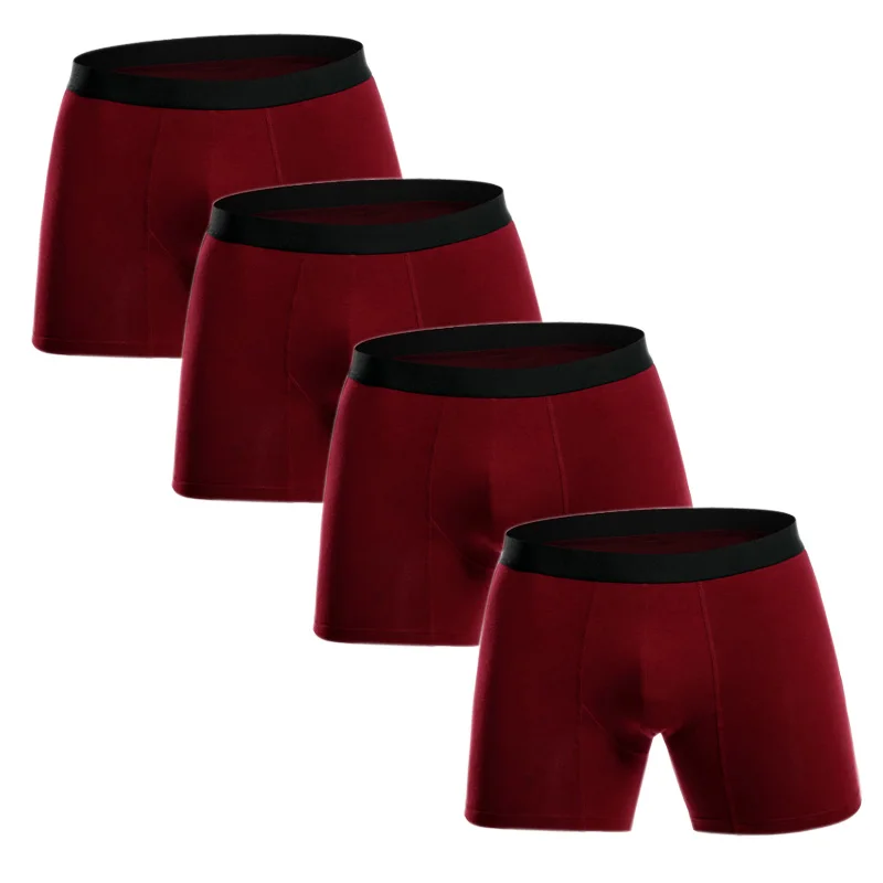 Wine red Мужские трусы, 4 шт./лот, мужские боксеры, нижнее белье, хлопок, мужские боксеры, шорты, дышащие, одноцветные, боксеры для геев, нижнее белье, cueca, боксеры - Цвет: Wine red