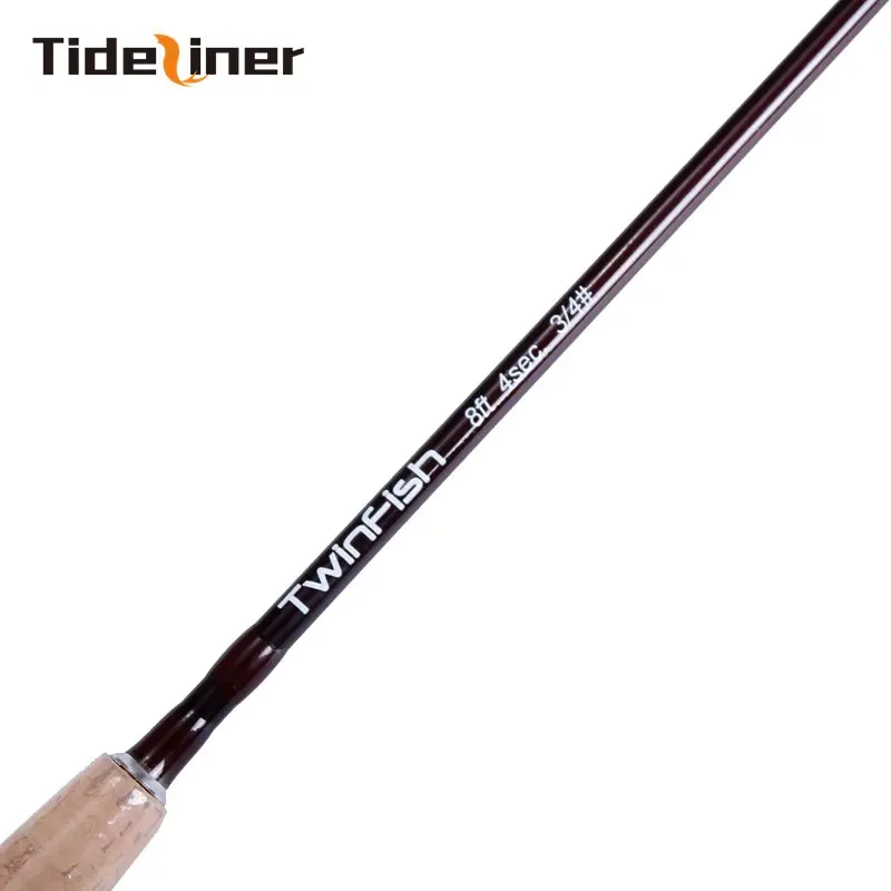 Tideliner Fly fishing rod carbon fiber spinning 2.4m 8ft 3/4# fly rods 4 Segments cork handle slow action tackle | Спорт и