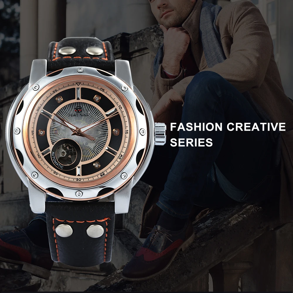 FORSINING уникальный стимпанк автоматические механические часы для мужчин кожаный