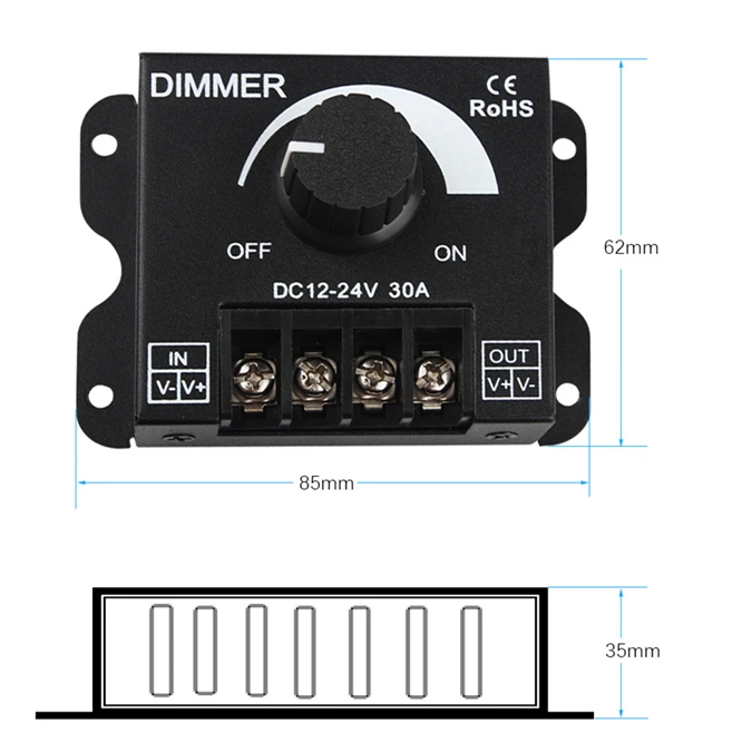 DC12V-24V светодиодный диммер 30A 360 Вт-720 Вт регулятор яркости лампы полосы света драйвер одного цвета светодиодный контроллер 5050 3528 лента