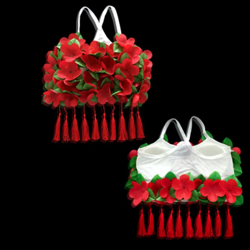 Red Tassel Красочный Гавайский цветок бюстгальтер с кисточкой кулон Цветочные Лифчики бюстгальтер танец хула аксессуары вечерние Рождество Хэллоуин - Цвет: Red Tassel
