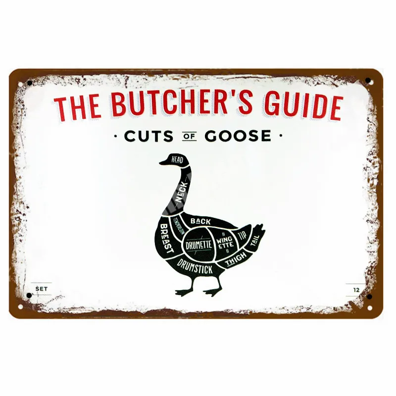 Руководство BUTCHER'S Винтаж металлические знаки кухня декоративные тарелки табличка срезанная ГОВЯЖЬЯ лошадь курица свинина плакат утка наклейки на стену N265 - Цвет: U