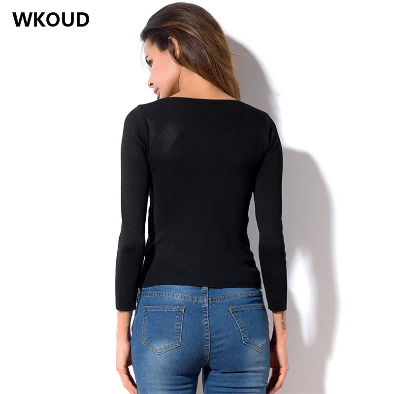 WKOUD 2018 Women Knitted Cardigans With Zipper Deep V-neck Sweaters Female Sexy Casual Slim Sweater Knitwear Crop Tops H1037 |