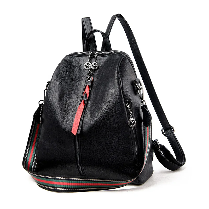 Большой емкости женский рюкзак mochila из мягкой искусственной кожи Студенческая сумка - Цвет: black
