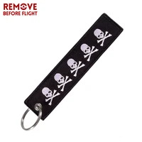 remove before flight double sided embroidery dangerous skull keychain bijoux for motorcycles gift porte clef cool key ring chain