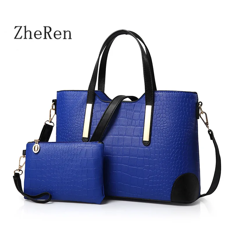 2016 2 Компл. Сумки + Кошелек Женщины Большие Из Крокодиловой Кожи Дамы Бренд Дизайн