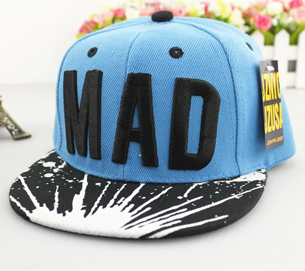 [Глава пчелы] Бейсбол Кепки Snapbacks Hat Casquette буквы MAD Gorras Дети плоские хип-хоп Кепки для для мальчиков и девочек - Цвет: blue child