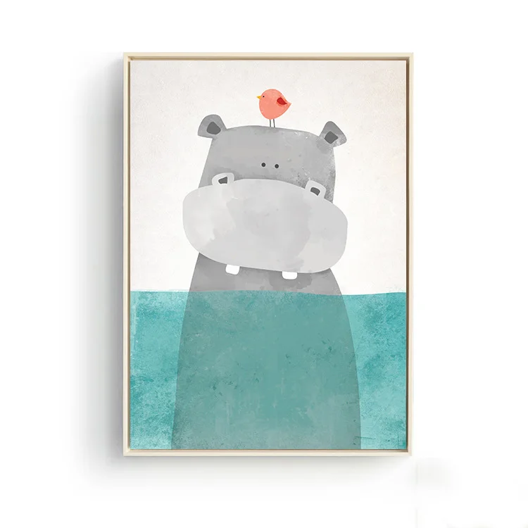 PR1037 Мультфильм Kawaii животное медведь Бегемот А4 плакат и принты минималистское полотно настенные картины Дети Детская комната Домашний декор - Цвет: PR1037